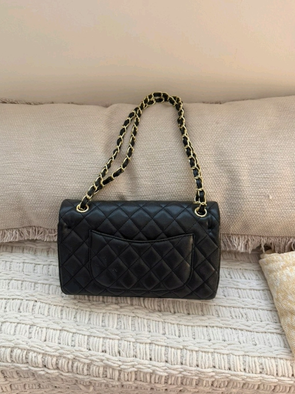 Black Quilted Shoulder Bag with Gold Hardware Luxury Designer Style - Picture 2 of 13